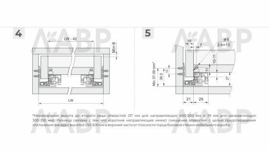 направляющие 100% скрытого монтажа 450 мм/DB8781Zn/450 / 709608 / оптом и в розницу / мебельная фурнитура "ЛАВР"