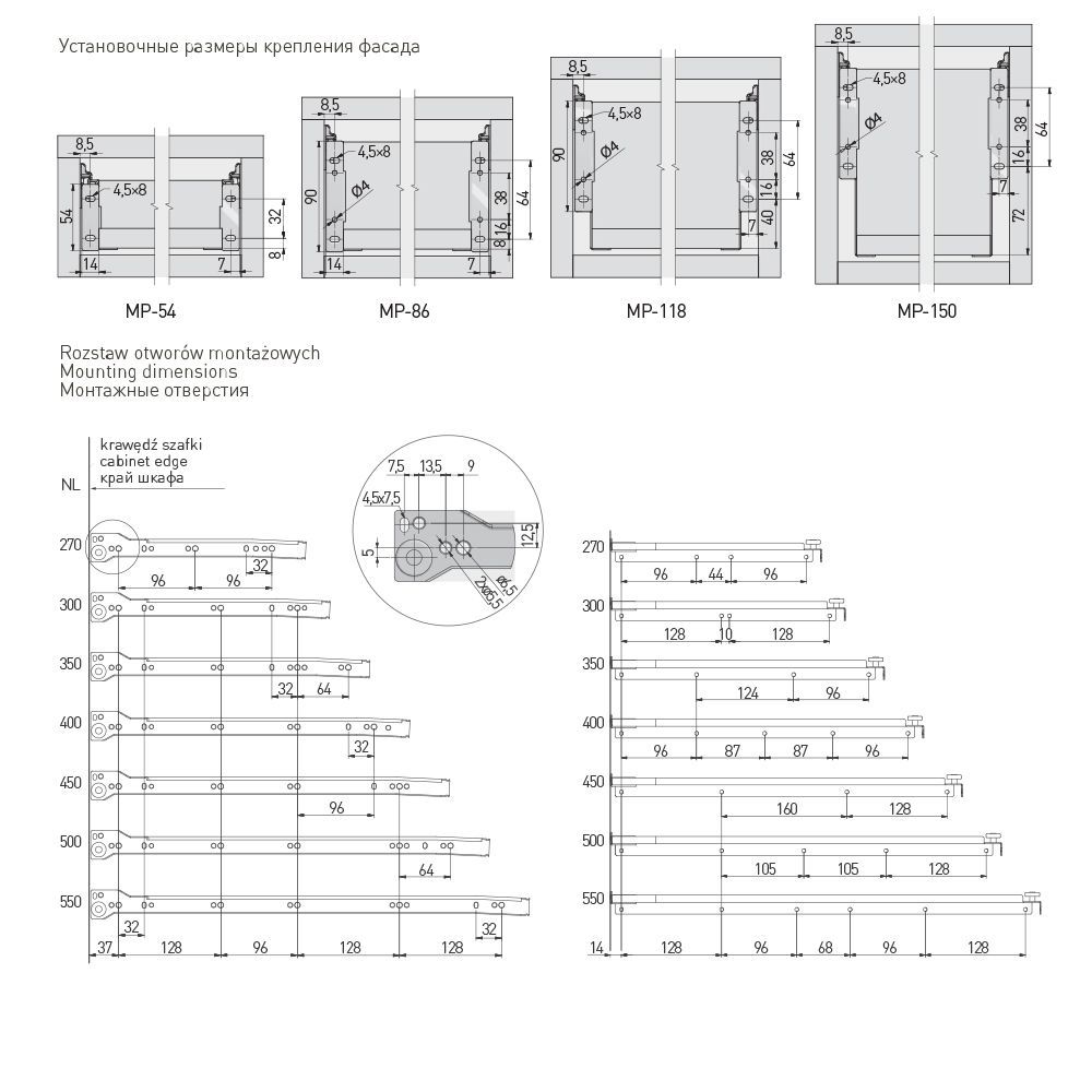 металлобоксы GTV Innovo 450х150 белые / 09124 / оптом и в розницу / мебельная фурнитура "ЛАВР"
