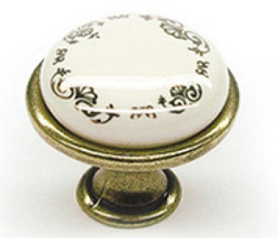 Ручка мебельная кнопка бронза с керамической вставкой золотой узор L978-3 TDM / 19624 / оптом и в розницу / мебельная фурнитура "ЛАВР"