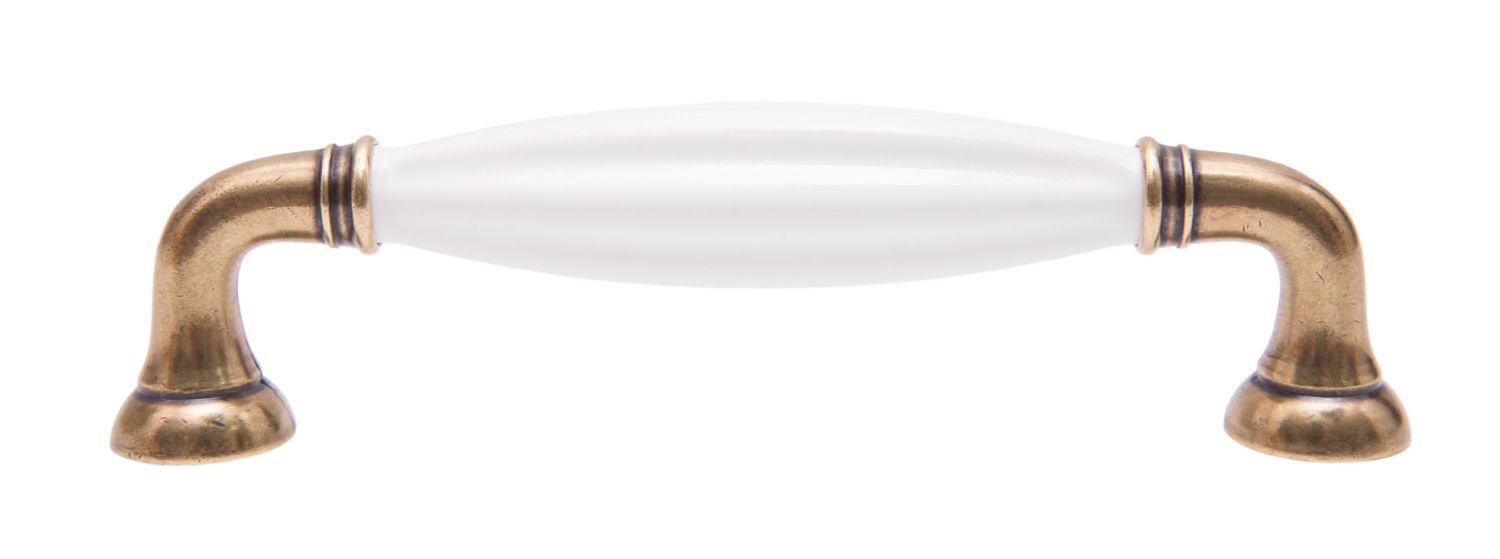 Ручка мебельная скоба 128мм старинная латунь (бронза) с керамической вставкой RS121AB.4/128/W Boyard / 719924-1 / оптом и в розницу / мебельная фурнитура "ЛАВР"