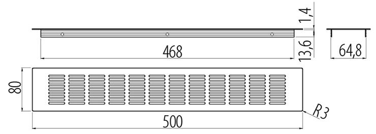 Решетка вентиляционная алюминиевая 500*80мм инокс KK-D50100-06 GTV / 16303 / оптом и в розницу / мебельная фурнитура "ЛАВР"