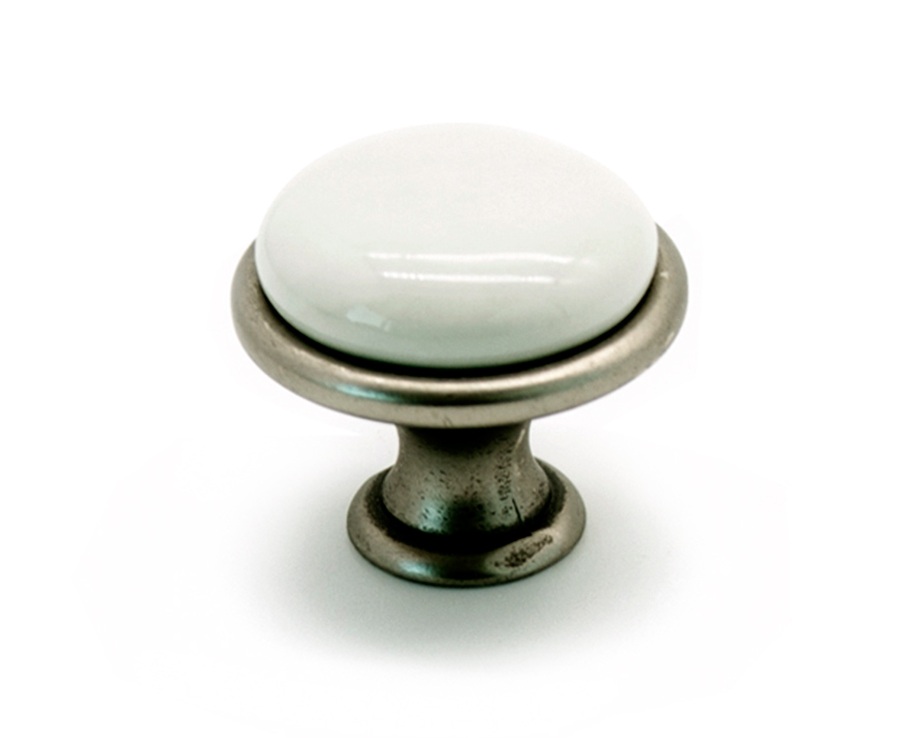 Ручка мебельная кнопка патинированный никель с фарфоровой вставкой GP19-GA011-WHT-0 Gamet / 69226 / оптом и в розницу / мебельная фурнитура "ЛАВР"