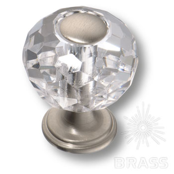 Ручка мебельная кнопка никель с кристаллом 0737-006-1 Brass  / 69651 / оптом и в розницу / мебельная фурнитура "ЛАВР"