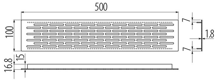 Решетка вентиляционная алюминиевая 500*100мм инокс KK-D50100-06 GTV / 16324 / оптом и в розницу / мебельная фурнитура "ЛАВР"