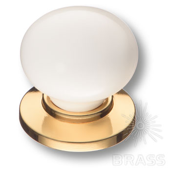 Brass 3005-60-000 ручка кнопка керамика с металлом, белый/глянцевое золото / 39153 / оптом и в розницу / мебельная фурнитура "ЛАВР"