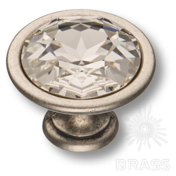 Ручка мебельная кнопка с кристаллами Swarovski старое серебро 27.35.16 SWA Brass / 69275 / оптом и в розницу / мебельная фурнитура "ЛАВР"