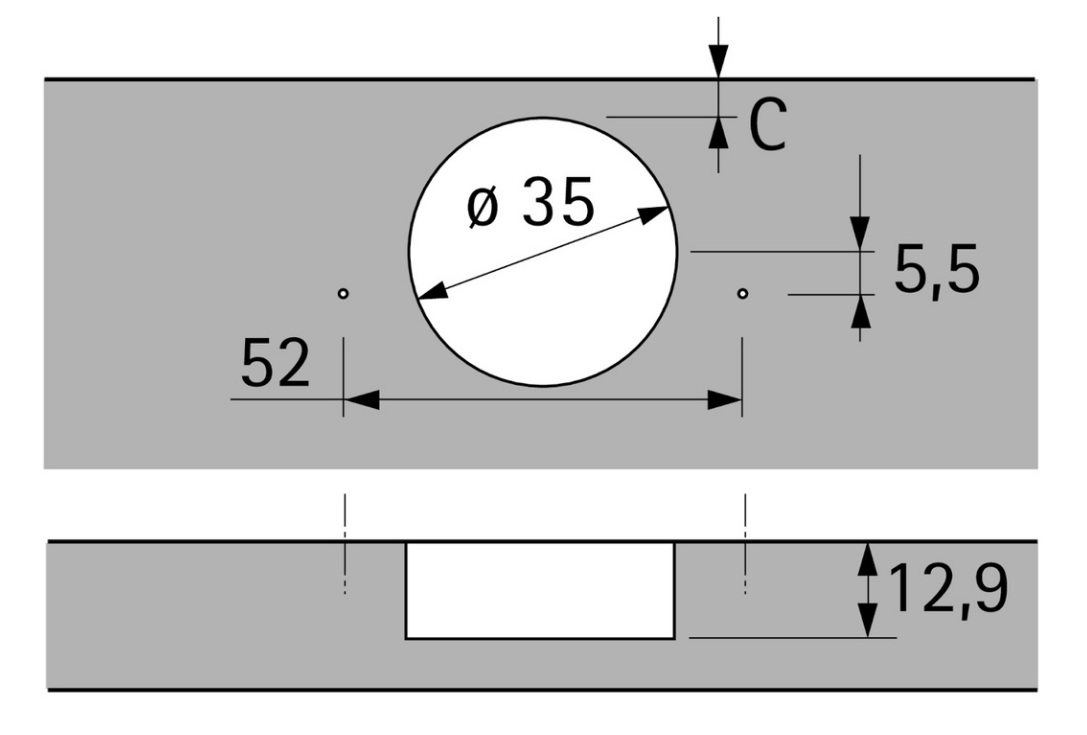 Разметка накладных мебельных петель 35 мм