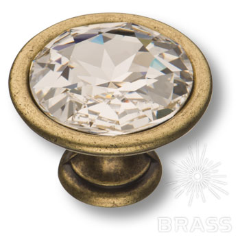 Ручка мебельная кнопка с кристаллами Swarovski бронза 27.35.12 SWA Brass / 69274 / оптом и в розницу / мебельная фурнитура "ЛАВР"