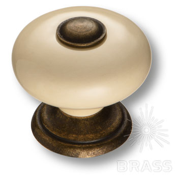 Brass 330H1 ручка кнопка керамика с металлом, цвет молочный / 39292 / оптом и в розницу / мебельная фурнитура "ЛАВР"