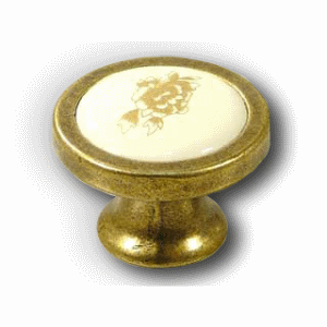 Ручка мебельная кнопка бронза с керамической вставкой цветок С804  / 19009 / оптом и в розницу / мебельная фурнитура "ЛАВР"
