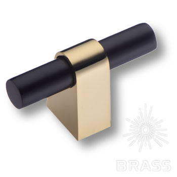 Ручка мебельная кнопка золото с чёрным 8966 0008 GL-AL6 Brass / 69885 / оптом и в розницу / мебельная фурнитура "ЛАВР"