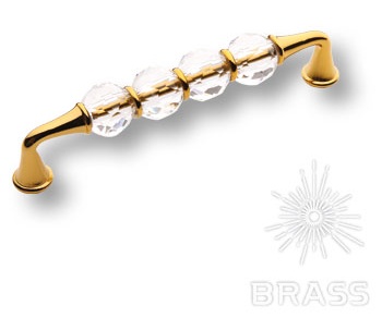 Ручка мебельная скоба 128мм с кристаллами золото 2537-003-128 Brass / 39093 / оптом и в розницу / мебельная фурнитура "ЛАВР"