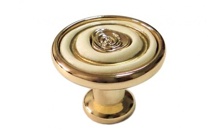 Ручка мебельная кнопка золото с керамической вставкой RC108GP.4/W Boyard / 719101-2 / оптом и в розницу / мебельная фурнитура "ЛАВР"