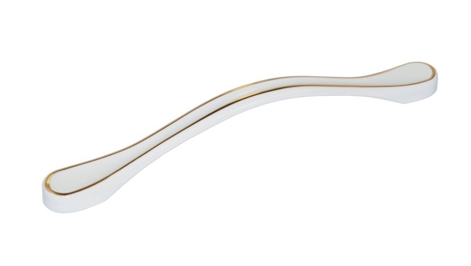 Ручка мебельная скоба 96мм белый с золотом FS925-96 TDM / 69051 / оптом и в розницу / мебельная фурнитура "ЛАВР"