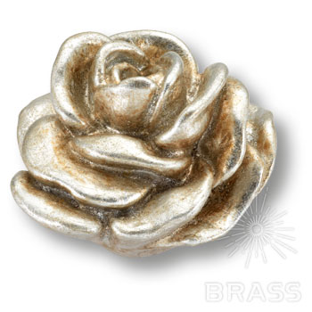 Ручка мебельная кнопка роза ручной работы серебро RE 02 15 Brass / 69320 / оптом и в розницу / мебельная фурнитура "ЛАВР"