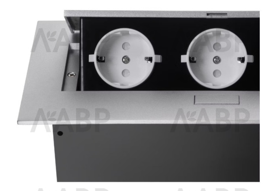 удлинитель врезной прямоугольный 3 розетки,серебро/черный/MX-226SV/CB / 16597 / оптом и в розницу / мебельная фурнитура "ЛАВР"