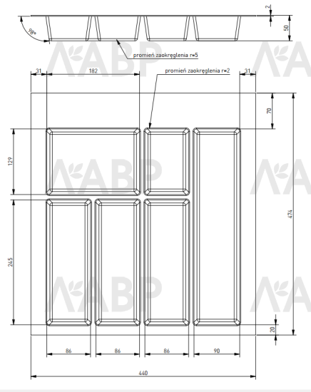 Лоток для столовых приборов 500мм пластик белый WK-SZ-AS-500-10 GTV / 14136 / оптом и в розницу / мебельная фурнитура "ЛАВР"