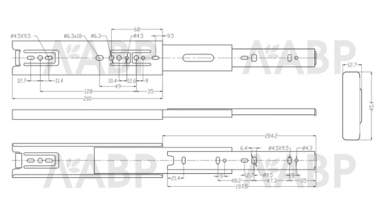 Firmax направляющие шариковые 100% выдвиж 200мм/45мм/FRM0419 (10) / 09414 / оптом и в розницу / мебельная фурнитура "ЛАВР"