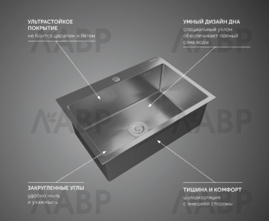 мойка GranFest Metal 6045 врезная 600*450*215*1мм / 662081 / оптом и в розницу / мебельная фурнитура "ЛАВР"