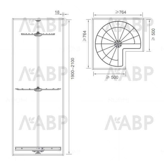 Nuomi/поворотная система хранения на 360 грудусов Ralphie Φ710*H(1910-2110)mm серый /6112100 / 86032 / оптом и в розницу / мебельная фурнитура "ЛАВР"