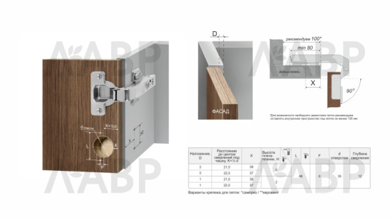 петля Боярд H89002 EVO для фальшпанелей 90° с доводчиком без планки  (100)  / 711246 / оптом и в розницу / мебельная фурнитура "ЛАВР"