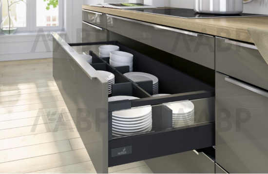 Выдвижной ящик InnoTech Atira с релингом 144*470мм антрацит 9417420 Hettich / 37587-1 / оптом и в розницу / мебельная фурнитура "ЛАВР"