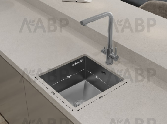 мойка GranFest Metal 4444 врезная 440*440*250*1мм / 662075 / оптом и в розницу / мебельная фурнитура "ЛАВР"