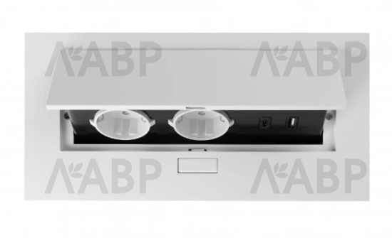 удлинитель GTV врезной прямоугольный 2 розетки, USB A+C, белый/AE-PBU02GS-10N / 16287-1 / оптом и в розницу / мебельная фурнитура "ЛАВР"