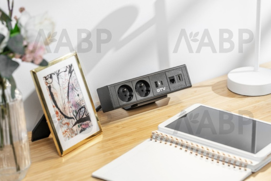 удлинитель GTV врезной BAR, кабель 1,5м, черный/AE-GM2SBAR-20 / 16605 / оптом и в розницу / мебельная фурнитура "ЛАВР"