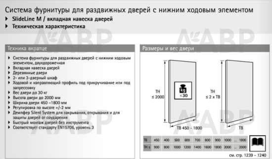 Комплект фурнитуры без демпфирования для системы раздвижных дверей Slide Line M 9156339 Hettich / 37831 / оптом и в розницу / мебельная фурнитура "ЛАВР"