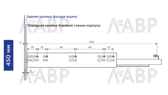 направляющие 100% скрытого монтажа push+soft closing 450 мм Laurus PRO / 509189 / оптом и в розницу / мебельная фурнитура "ЛАВР"