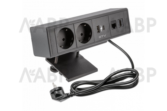 удлинитель GTV врезной BAR, кабель 1,5м, черный/AE-GM2SBAR-20 / 16605 / оптом и в розницу / мебельная фурнитура "ЛАВР"