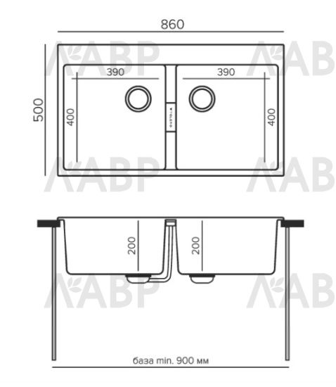 мойка кварцевая Loft TL-862 уголь 860*500*200мм / 62829 / оптом и в розницу / мебельная фурнитура "ЛАВР"