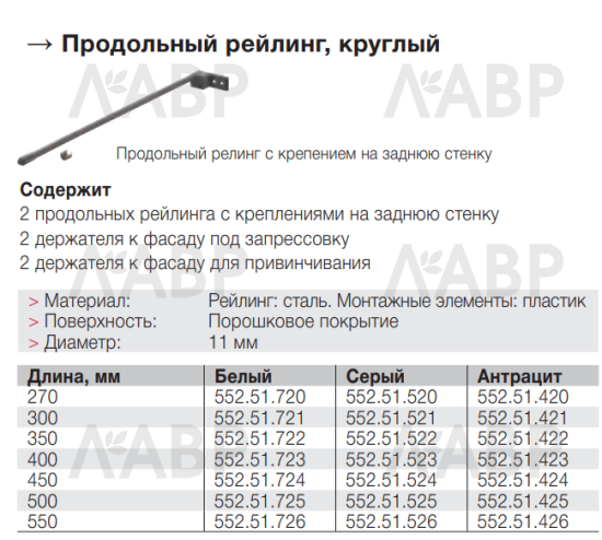 Комплект продольных круглых рейлингов для выдвижных ящиков Matrix Box 350мм серый 552.51.522 Hafele / 49958 / оптом и в розницу / мебельная фурнитура "ЛАВР"