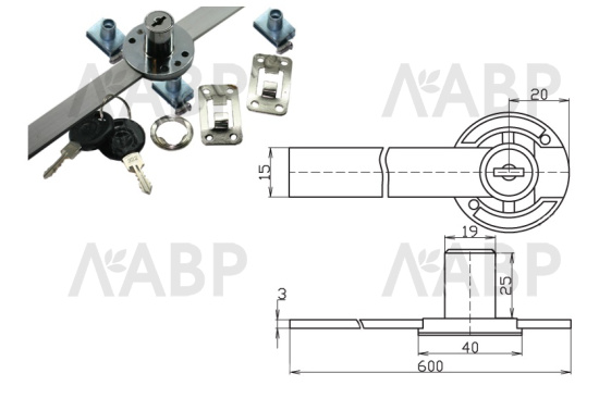 Замок центральный боковой на 3 ящика D=20 мм / 01003 / оптом и в розницу / мебельная фурнитура "ЛАВР"