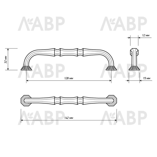 ручка скоба Laurus PRO ZA2411 128мм золото K-Gold / 39513-3 / оптом и в розницу / мебельная фурнитура "ЛАВР"