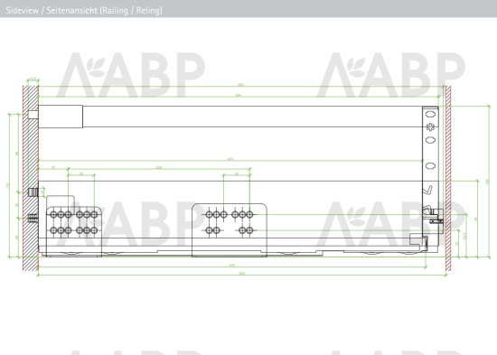 Выдвижной ящик ArciTech с релингом 186/94*500мм,БЕЗ направляющих серебристый 9150703 Hettich / 97407 / оптом и в розницу / мебельная фурнитура "ЛАВР"