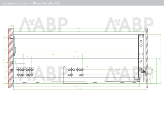 Выдвижной ящик ArciTech с релингом 186/94*500мм,БЕЗ направляющих серебристый 9150703 Hettich / 97407 / оптом и в розницу / мебельная фурнитура "ЛАВР"