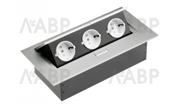 удлинитель GTV встраиваемый, 3 розетки, алюминий/AE-PB03GS-53N / 16162-1 / оптом и в розницу / мебельная фурнитура "ЛАВР"