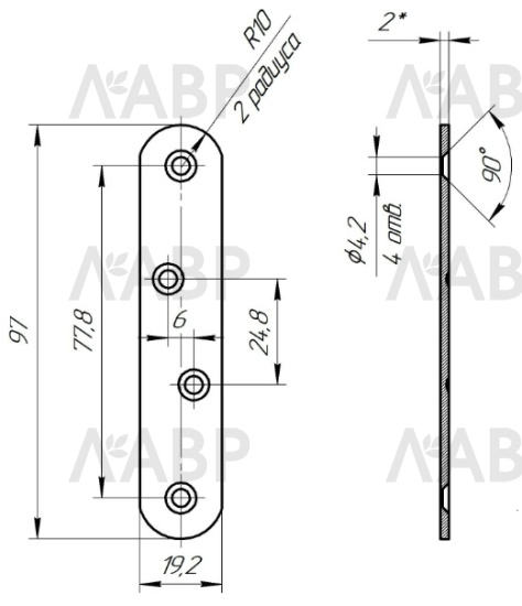 пластина соединительная 100мм, цинк/700 / 21067 / оптом и в розницу / мебельная фурнитура "ЛАВР"