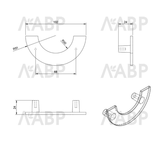 ручка-полукольцо R51,латунь,68 мм/WMN470.MZB.006C / 39874 / оптом и в розницу / мебельная фурнитура "ЛАВР"
