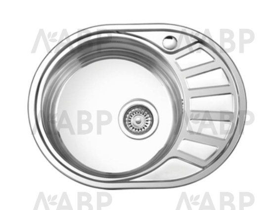 Мойка врезная из нержавеющей стали 570*450*180*0,8мм+сифон овальная полированная левая / 62268 / оптом и в розницу / мебельная фурнитура "ЛАВР"