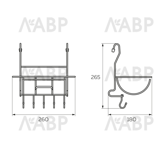 Полка для бумажного полотенца подвесная на рейлинг с крючками 260*184*264мм хром МХ-401 / 18181 / оптом и в розницу / мебельная фурнитура "ЛАВР"