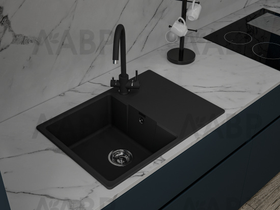 мойка кварцевая URBAN 668L, черный, 680*490*180 мм / 62968-3 / оптом и в розницу / мебельная фурнитура "ЛАВР"