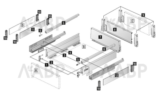 Хеттих/InnoTech Atira ящик 100% выдвижения 176*520мм, PUSH to open, белый/9336688 / 97722 / оптом и в розницу / мебельная фурнитура "ЛАВР"