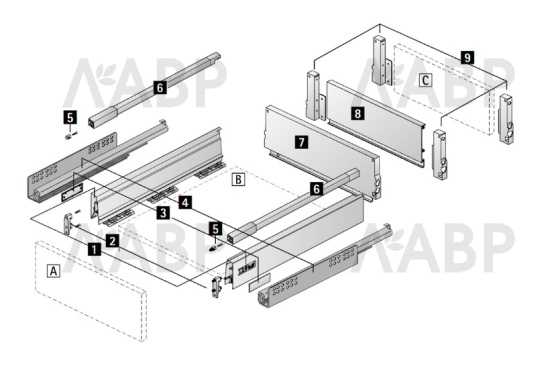 Выдвижной ящик InnoTech Atira с релингом 144*470мм антрацит 9417420 Hettich / 37587-1 / оптом и в розницу / мебельная фурнитура "ЛАВР"