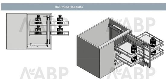 Выдвижная корзина "уголок волшебный" 800мм универсальная с доводчиком хром KO-WMC450-01 GTV / 25497 / оптом и в розницу / мебельная фурнитура "ЛАВР"