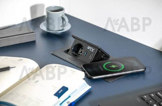 удлинитель GTV врезной  AVARO PLUS, 1 розетка, 2*USB, кабель 1,5м, серый, индукц. зар/AE-PB1SAVAP-53 / 16415 / оптом и в розницу / мебельная фурнитура "ЛАВР"