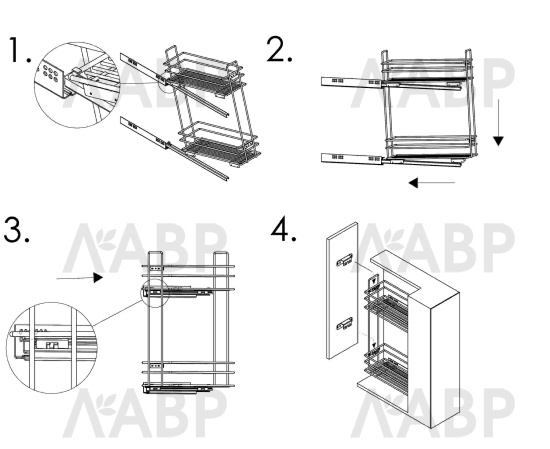 Бутылочница 200мм Квадро левая 150*530*450мм БЕЗ направляющих хром / 25332 / оптом и в розницу / мебельная фурнитура "ЛАВР"