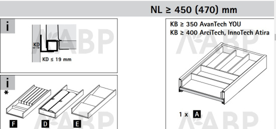 Держатель для ножей OrgaTray 270*450мм для ящиков AvanTech You 9283423 Hettich / 97330 / оптом и в розницу / мебельная фурнитура "ЛАВР"
